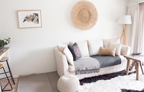 light colored couch and living room color scheme in Merced CA